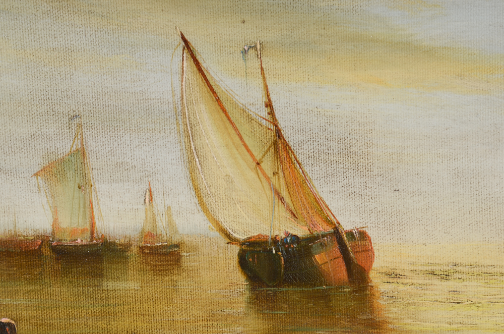 Jean Michel Laurent Oil Painting on Canvas of Sailing Ships