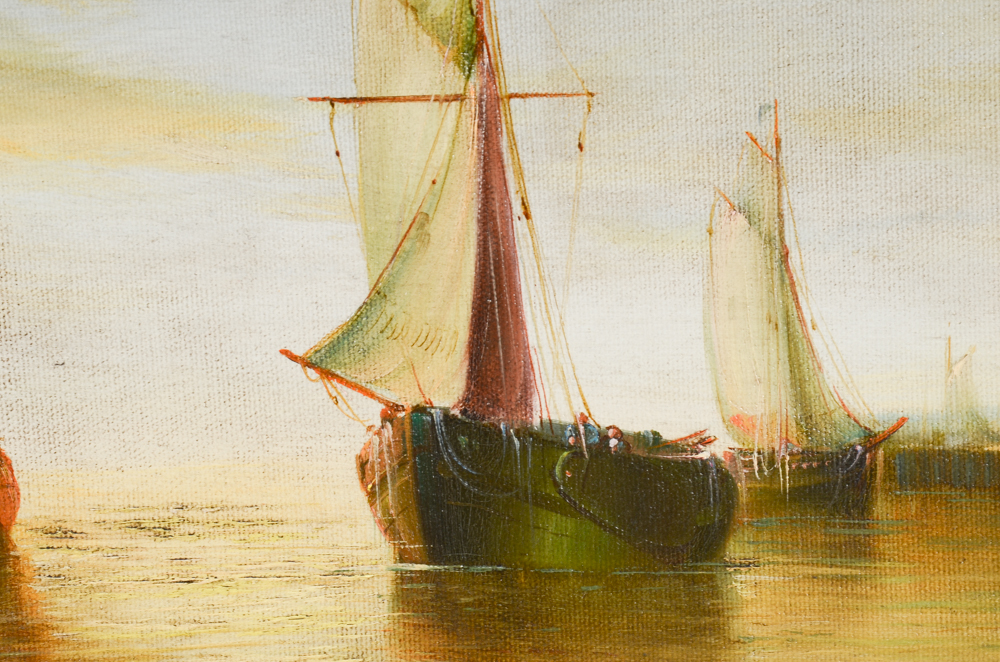 Jean Michel Laurent Oil Painting on Canvas of Sailing Ships