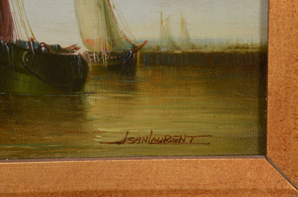 Jean Michel Laurent Oil Painting on Canvas of Sailing Ships