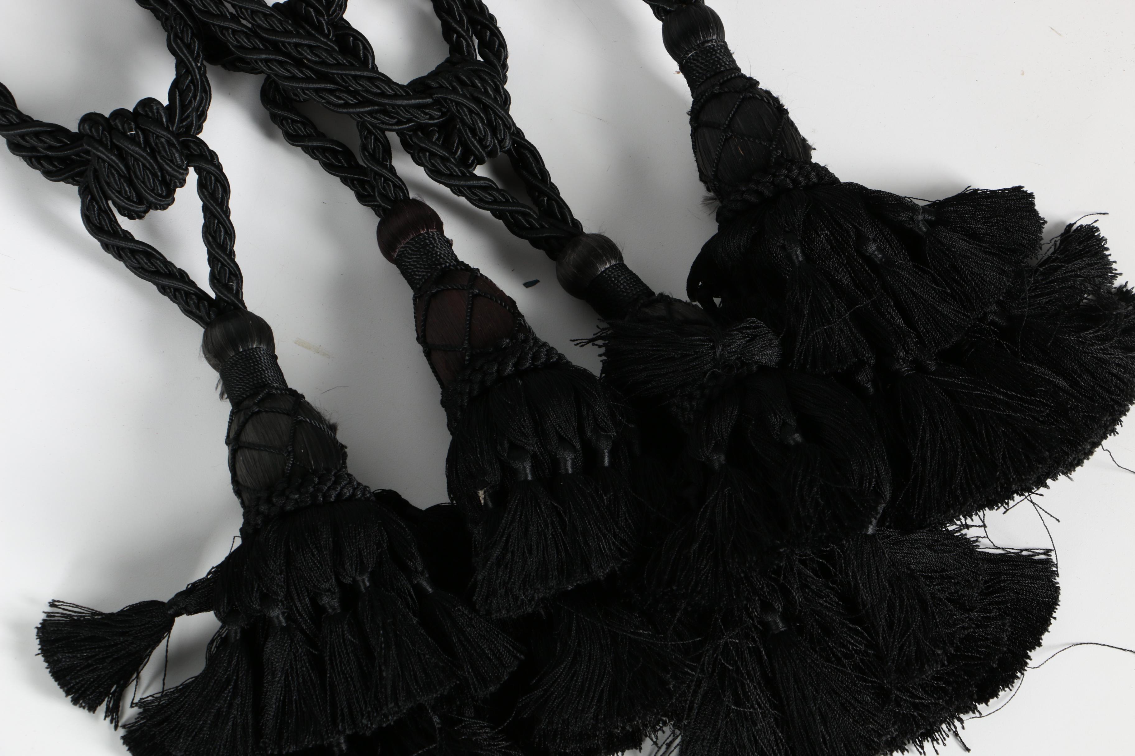 Black Curtain Panels with Bee Decoration and Tassel Ties