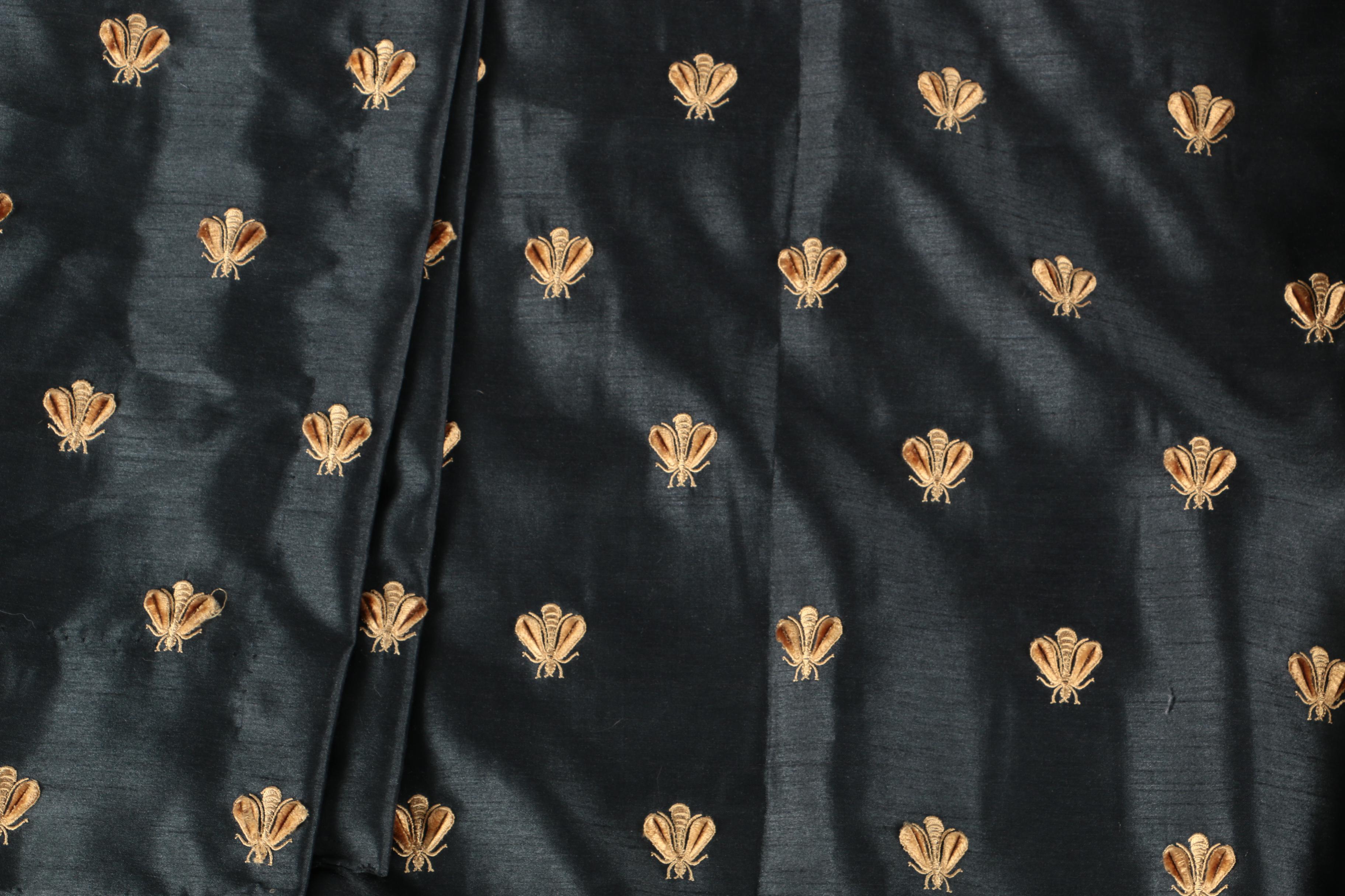 Black Curtain Panels with Bee Decoration and Tassel Ties