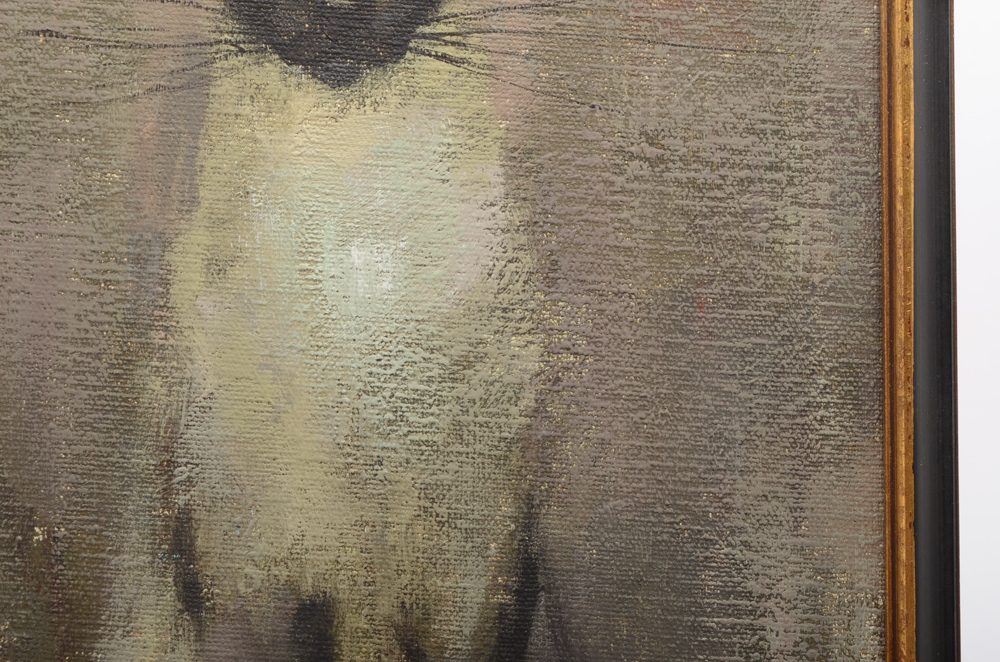 R. Rollins Vintage Oil Painting on Canvas of Siamese Cat