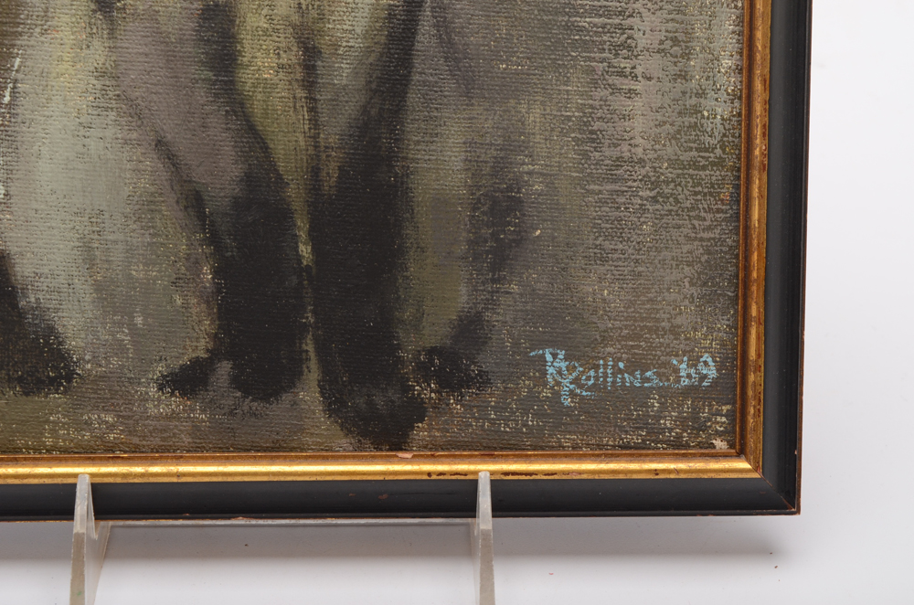 R. Rollins Vintage Oil Painting on Canvas of Siamese Cat