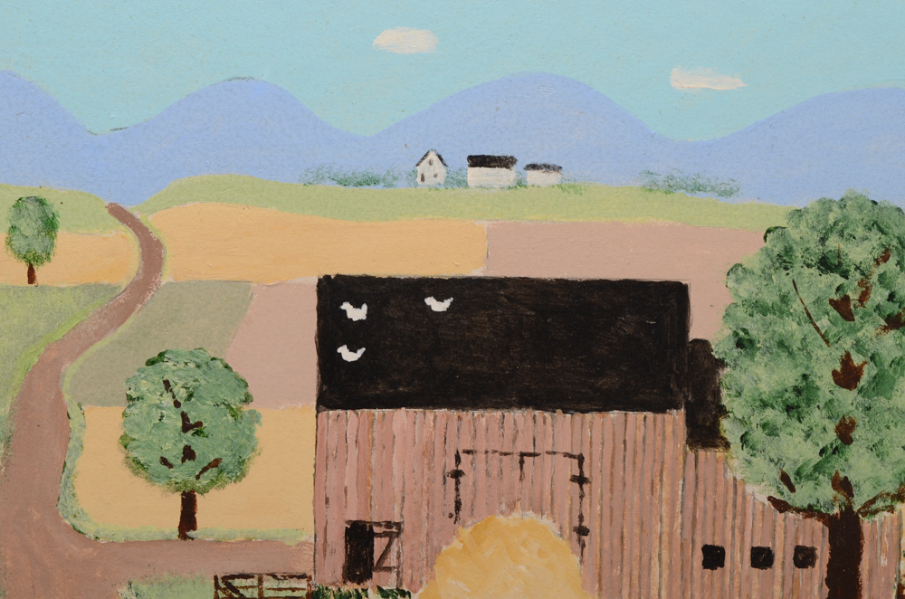 Harold Bayer Oil on Masonite Folk Art Painting of Pastoral Scene