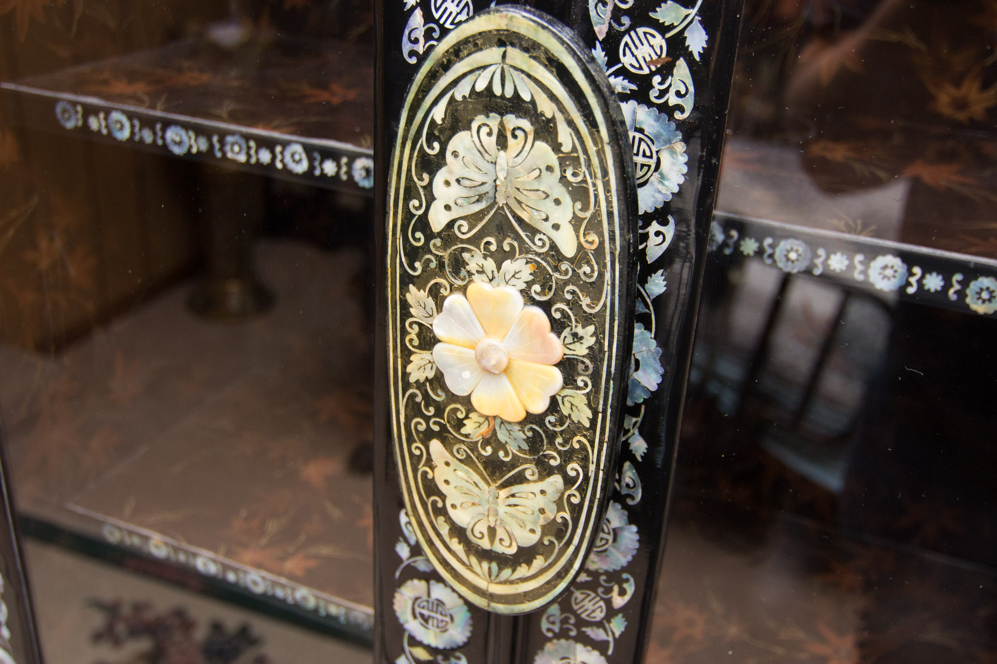 Korean Black Lacquered Mother of Pearl Inlay Cabinet