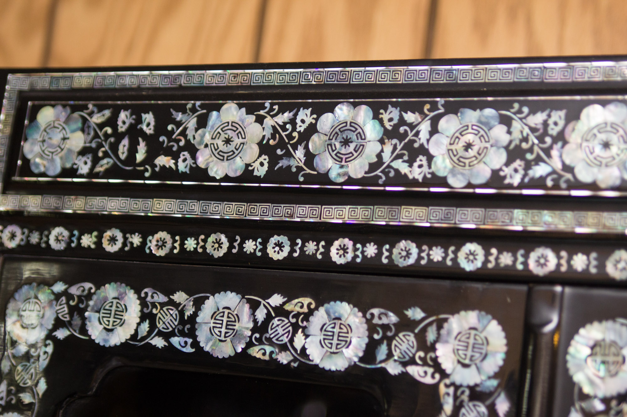 Korean Black Lacquered Mother of Pearl Inlay Cabinet