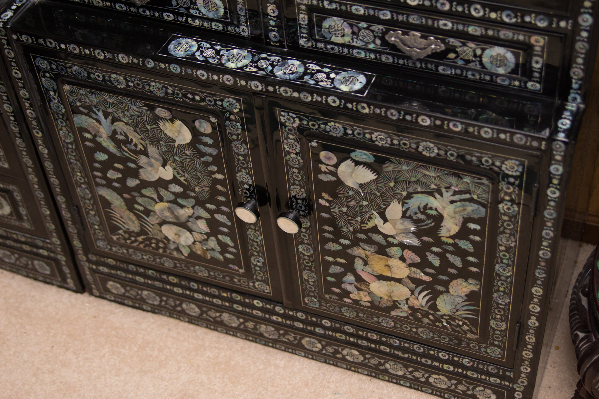 Korean Black Lacquered Mother of Pearl Inlay Cabinet