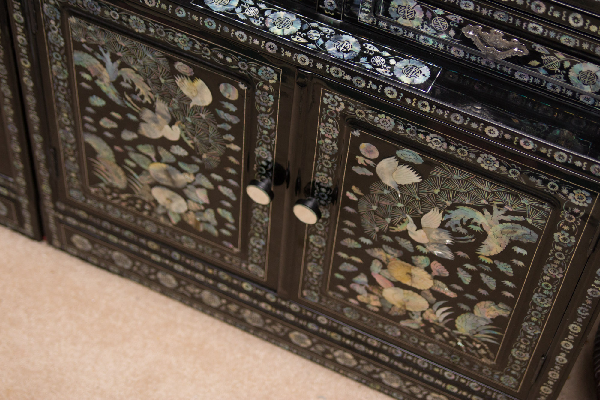 Korean Black Lacquered Mother of Pearl Inlay Cabinet