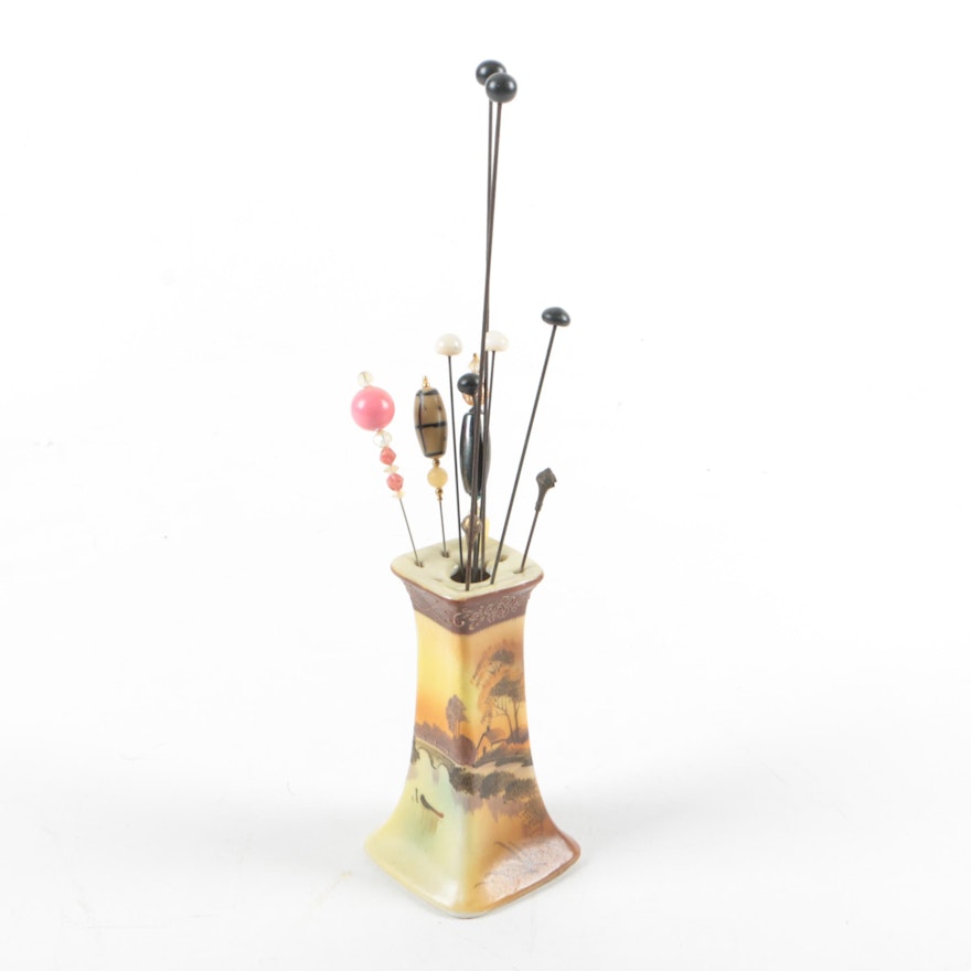 Hat Pin with Delicately Painted Stand