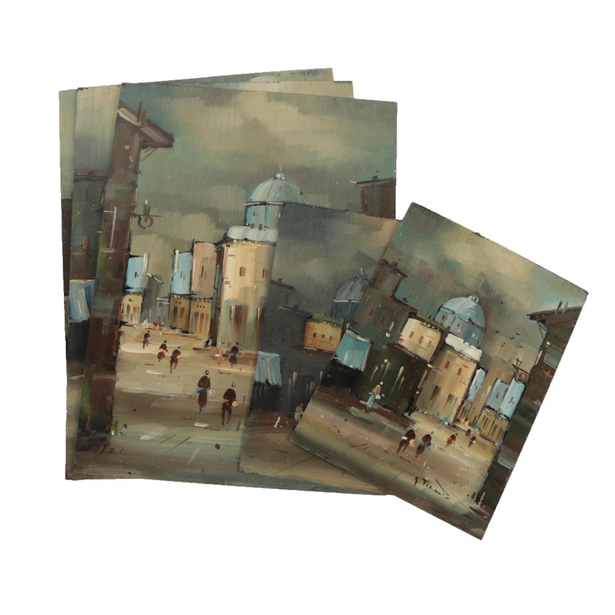 Oil Paintings on Copper of Town Scenes