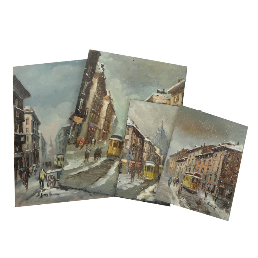 Bozzelli Oil Paintings of Wintry Street Scenes