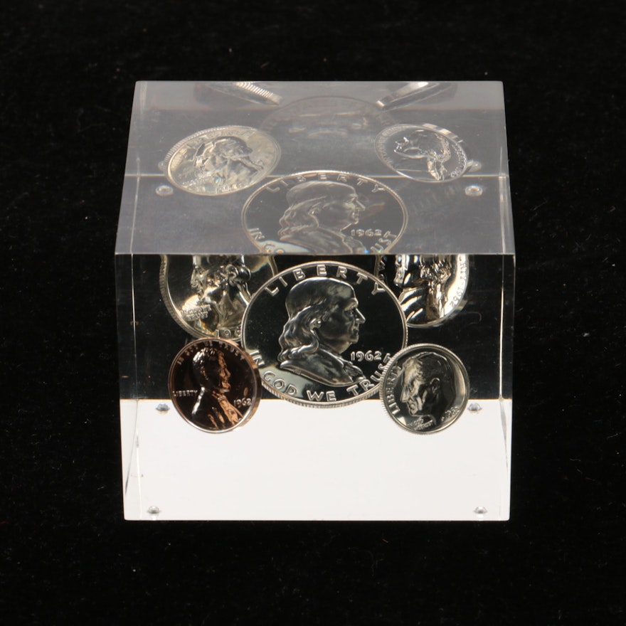 Acrylic Paperweight with Embedded Coins