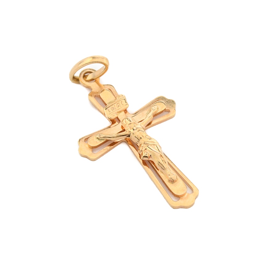 18K Yellow Gold Crucifix Pendant