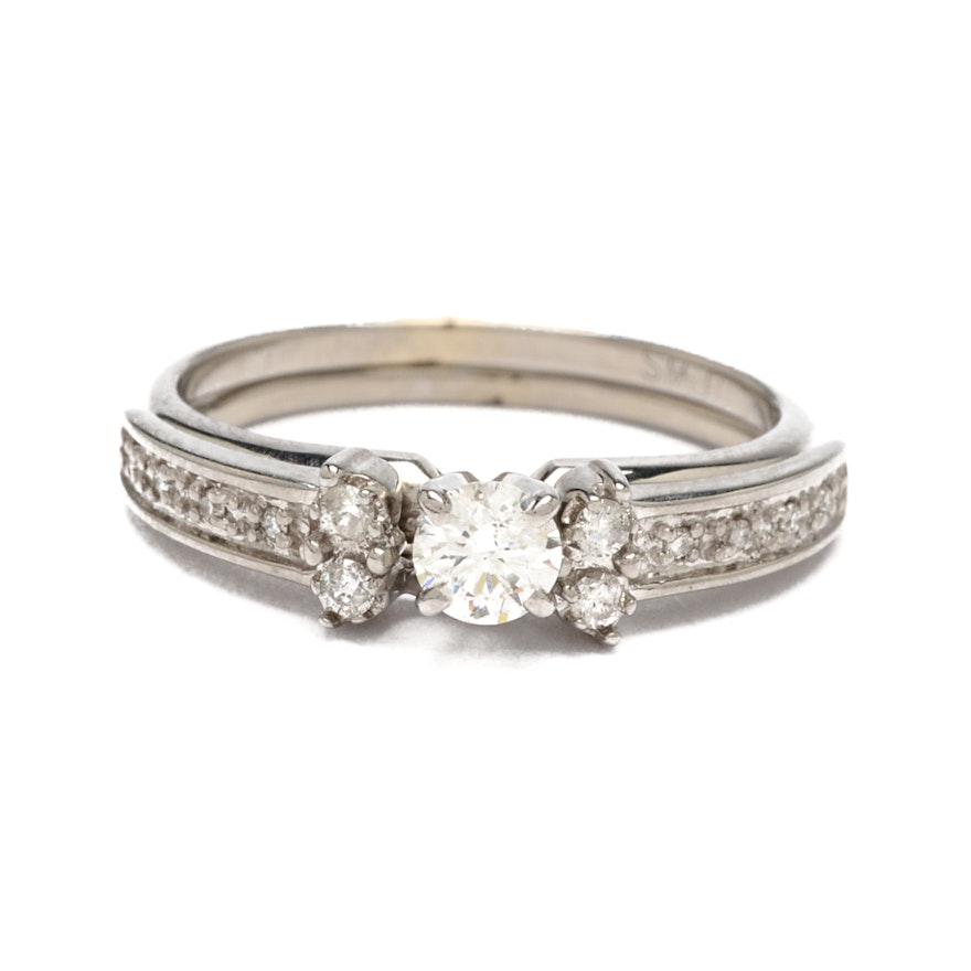 14K White Gold Solitaire Diamond Ring with Ring Guard