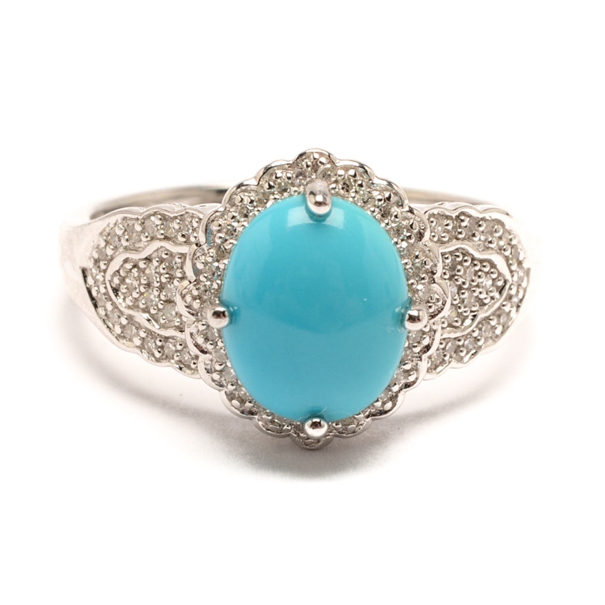 Sterling Silver Turquoise and Diamond Ring