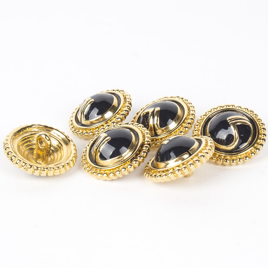 St. John Gold Tone and Black Enamel Signature Buttons