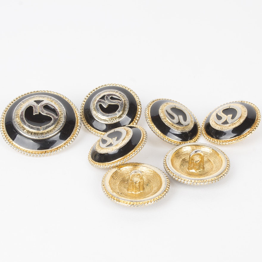 St. John Gold Tone and Black Enamel Signature Buttons