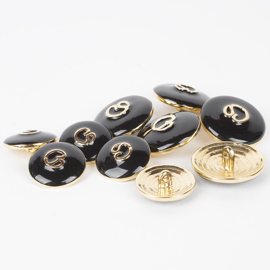 St. John Black Enamel and Gold Tone Metal Replacement Logo Buttons