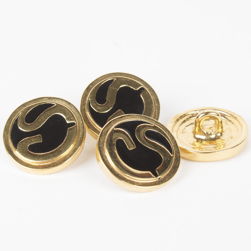 St. John Gold Toned Metal and Black Enamel Replacement Logo Buttons