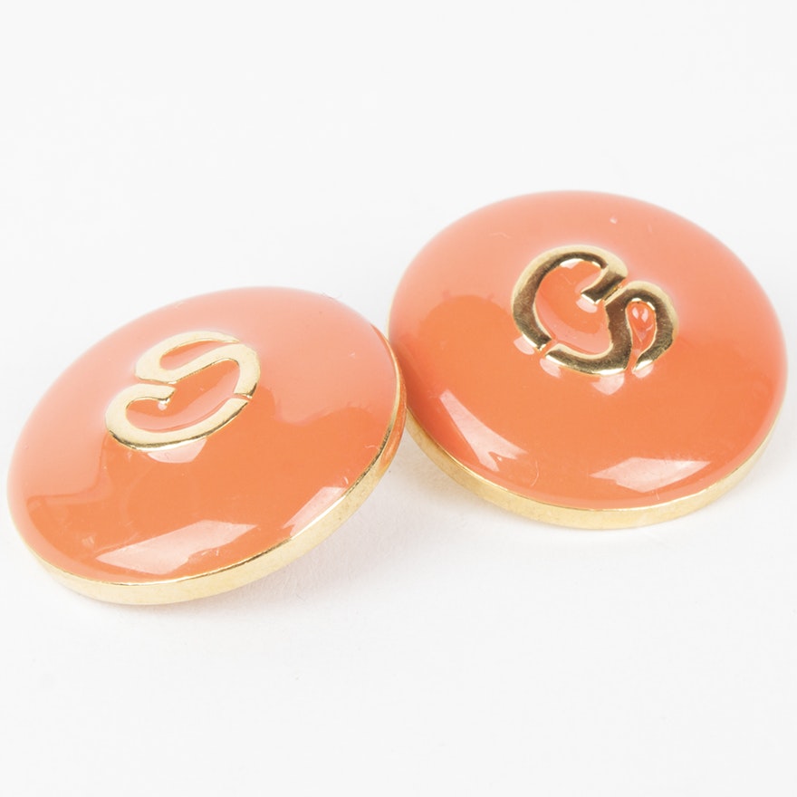 St. John Coral Enamel and Gold Tone Metal Replacement Logo Buttons