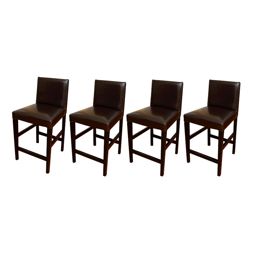 Contemporary "Pullman" Leather Barstools by Crate & Barrel