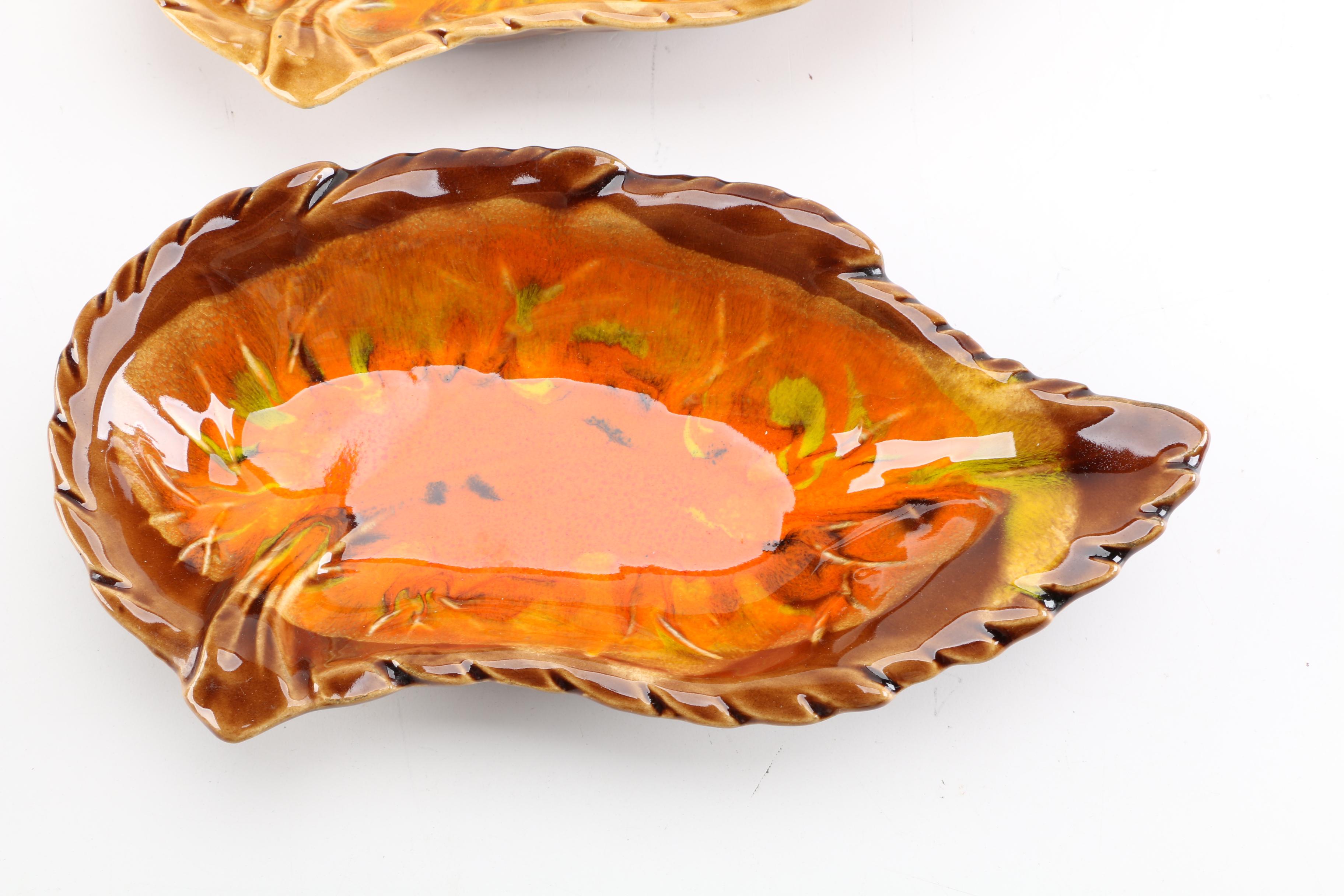 Vintage California Pottery Leaf Dishes and Ash Receiver