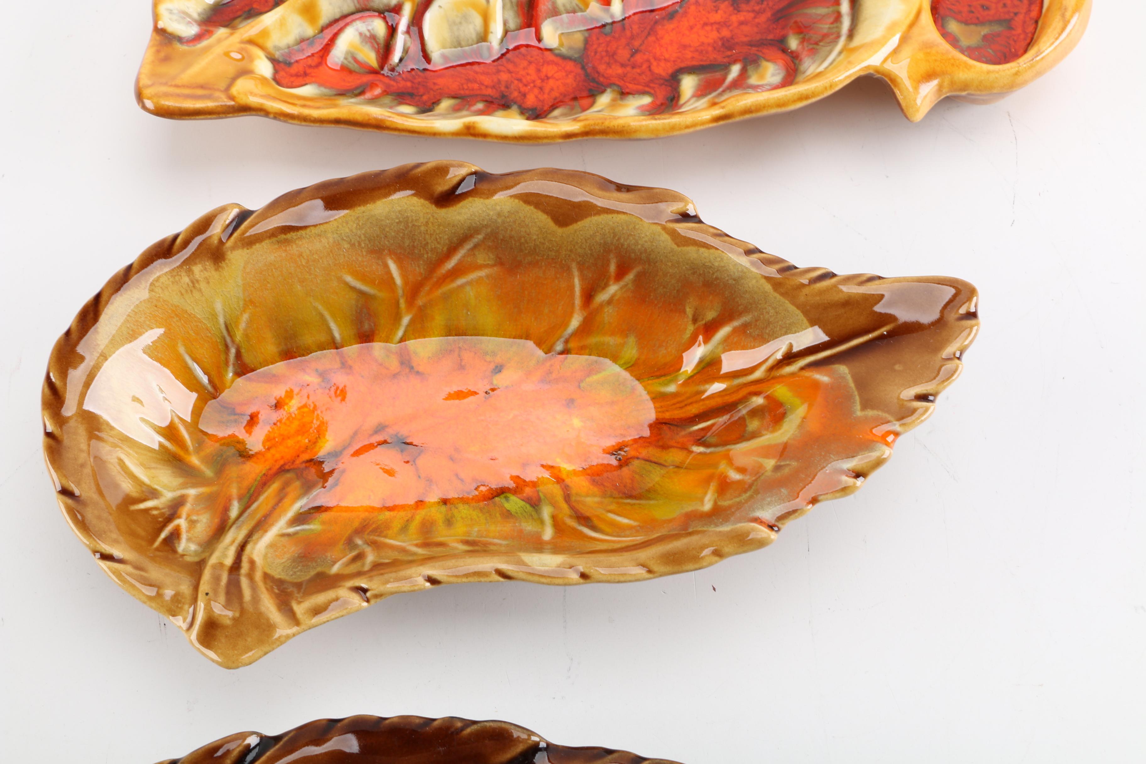 Vintage California Pottery Leaf Dishes and Ash Receiver