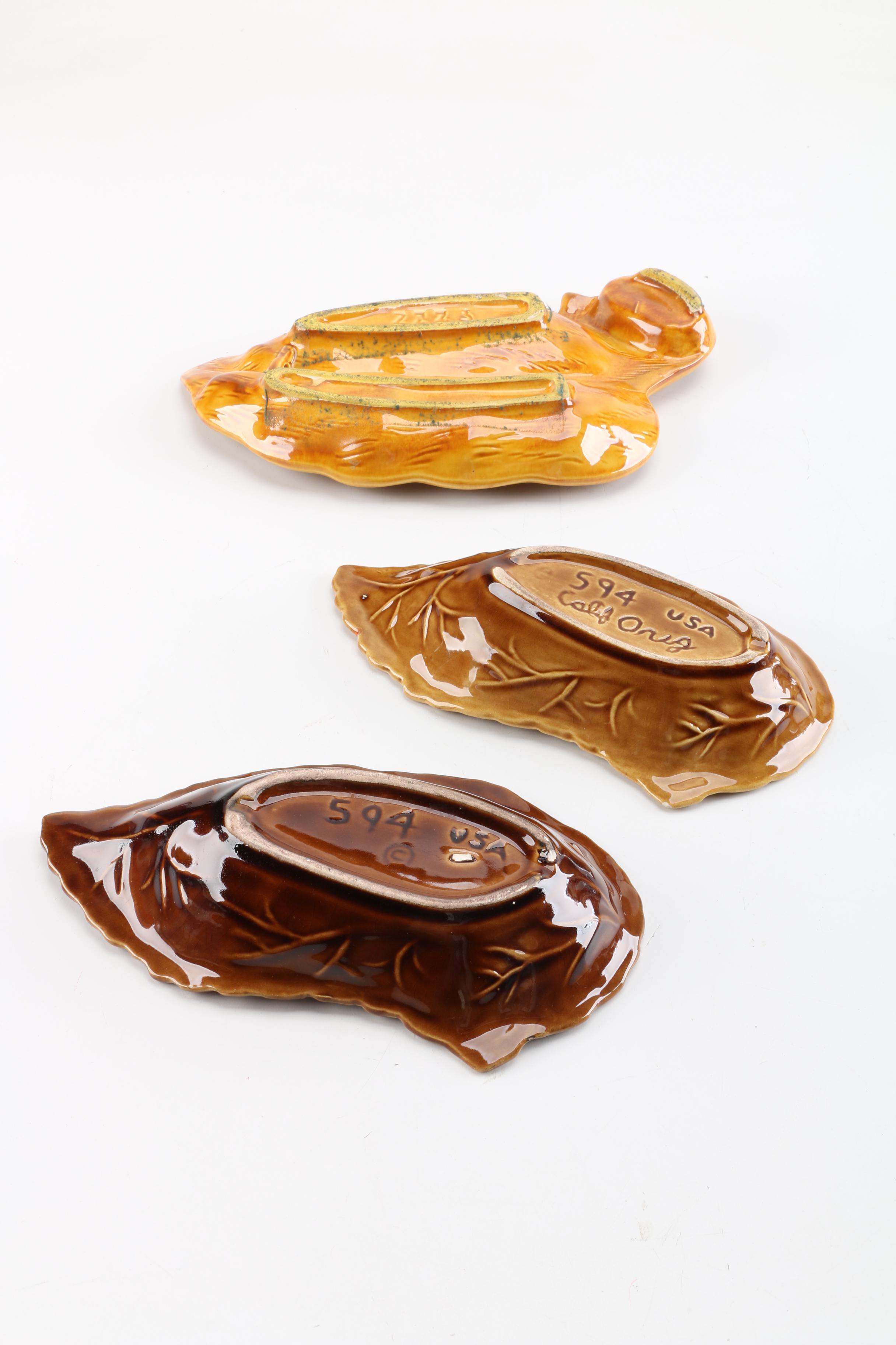 Vintage California Pottery Leaf Dishes and Ash Receiver