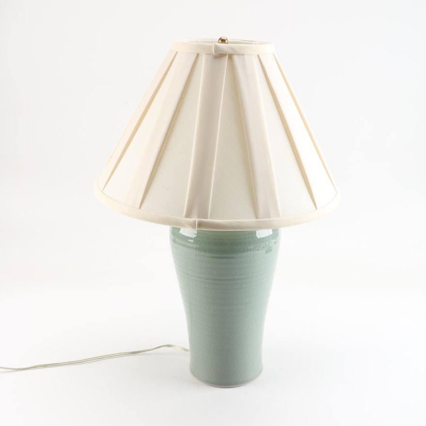 Artisan Made Celadon Glazed Table Lamp with Shade