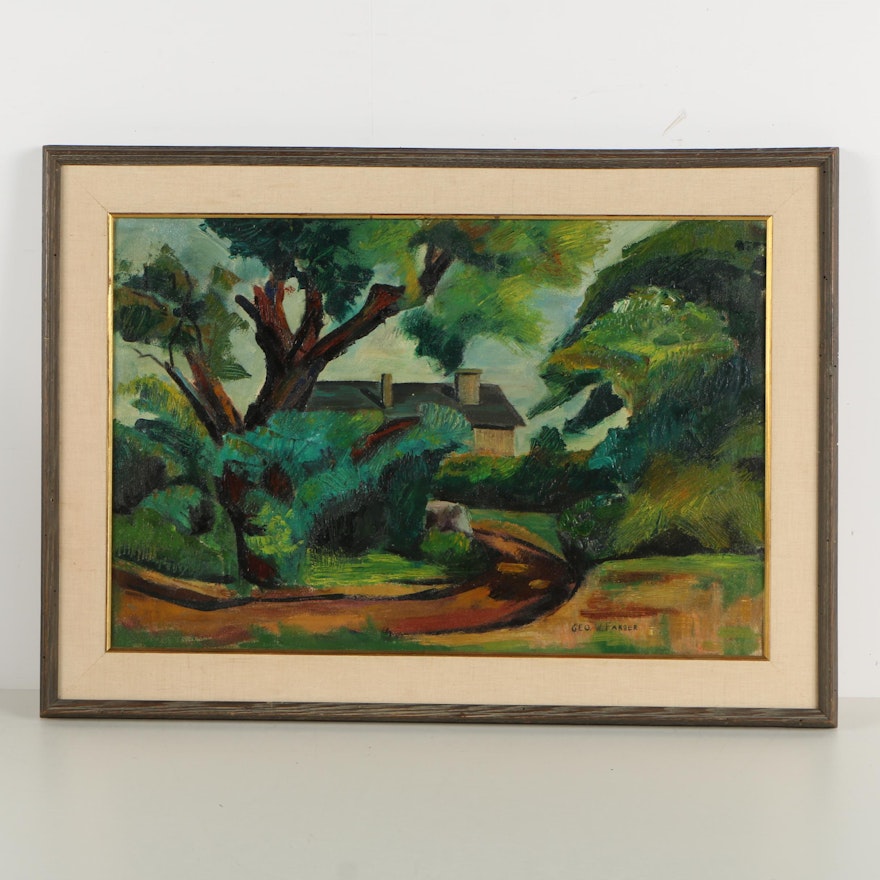 George W. Farber Oil Painting of House Among the Foliage