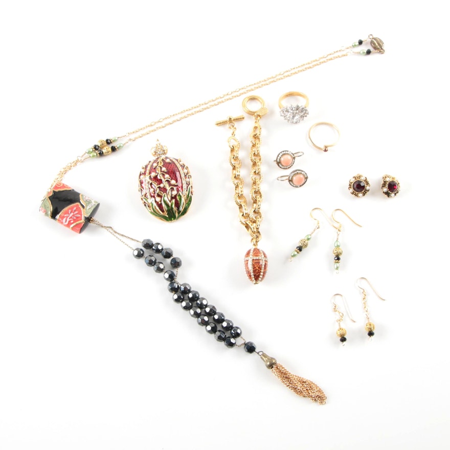 Gold-Tone and Sterling Silver Jewelry Assortment Including Coral and Pearls