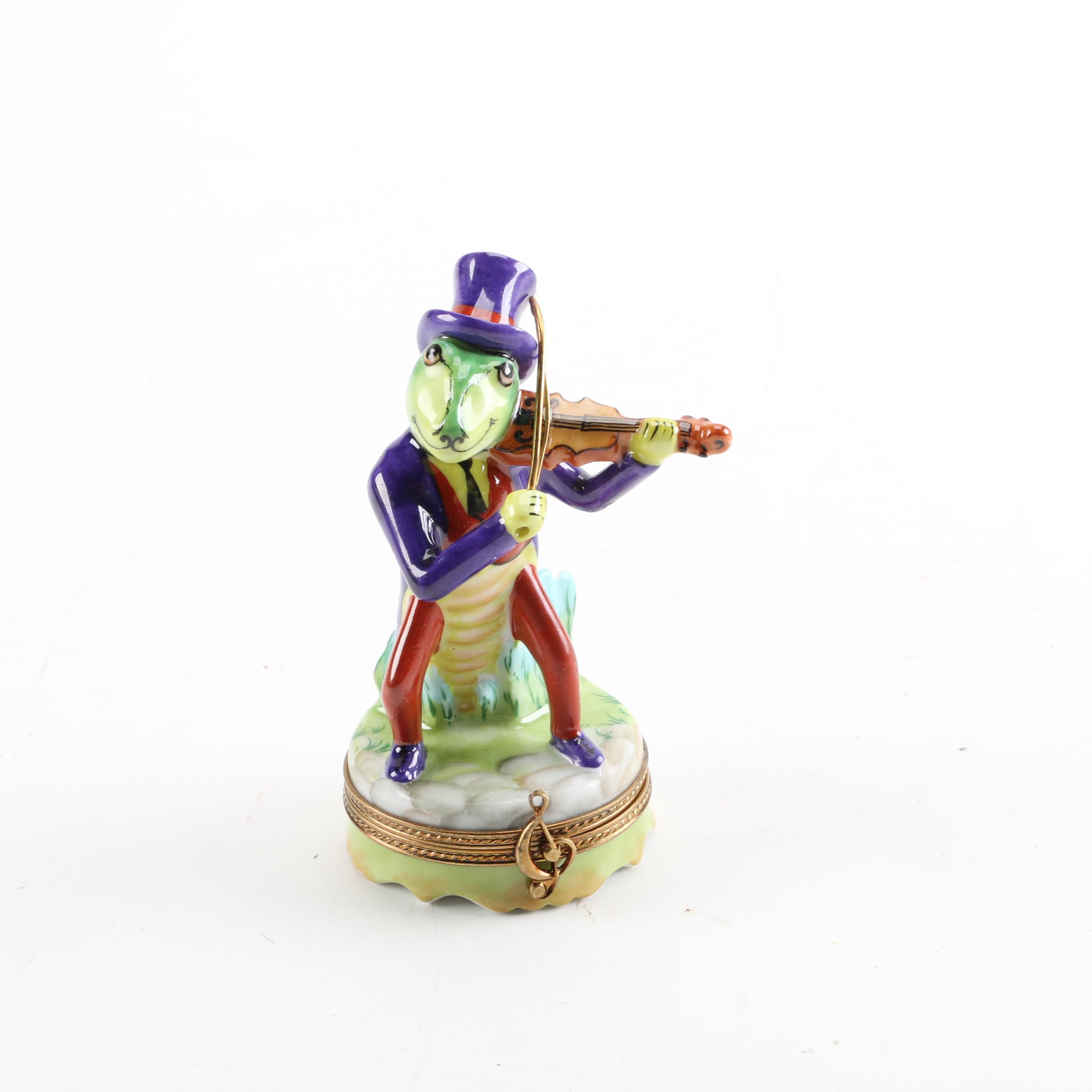 Limoges Violin Playing Cricket Trinket Box