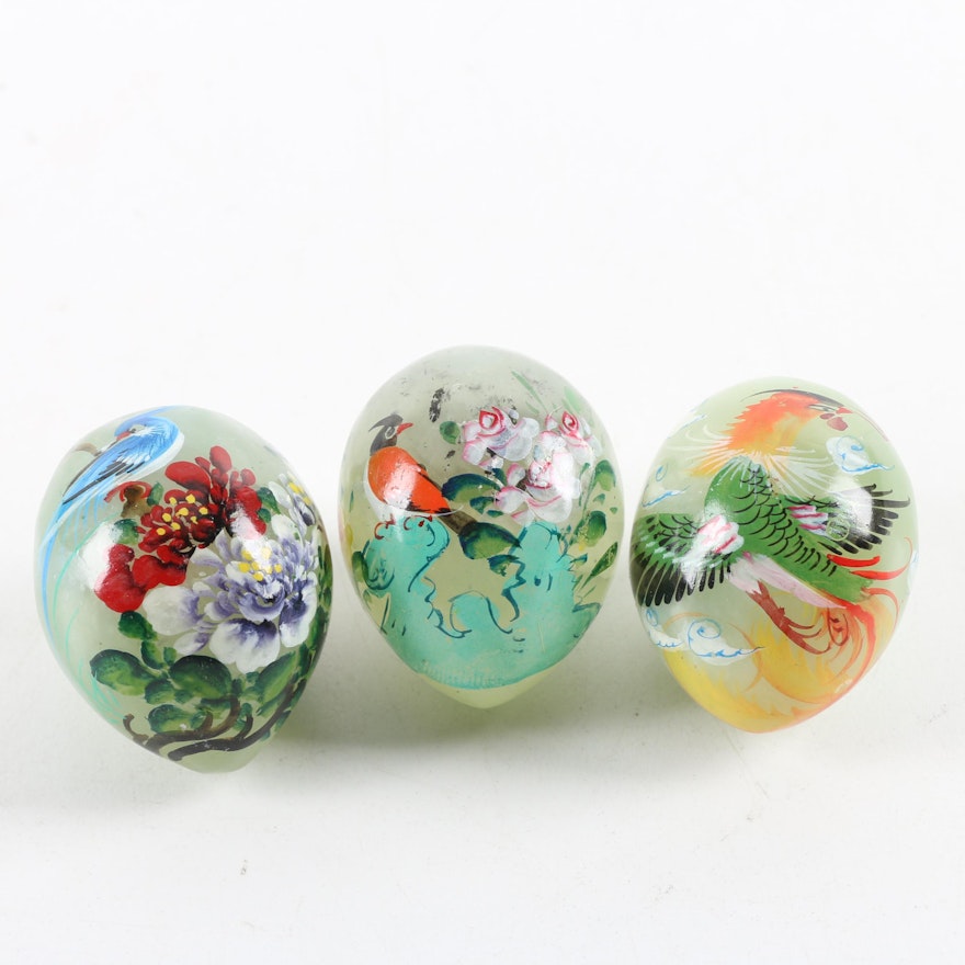 Chinese Hand Painted Serpentine Eggs