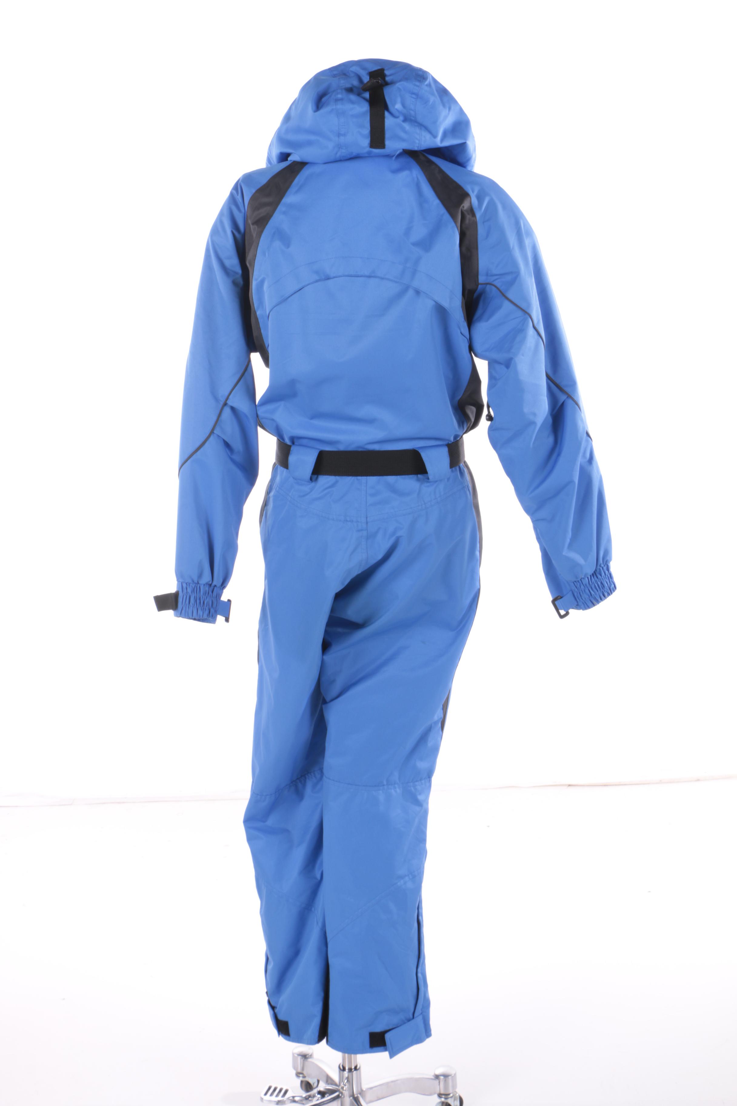 Women's Obermeyer Blue and Black Nylon Ski Suit with Removable Hood