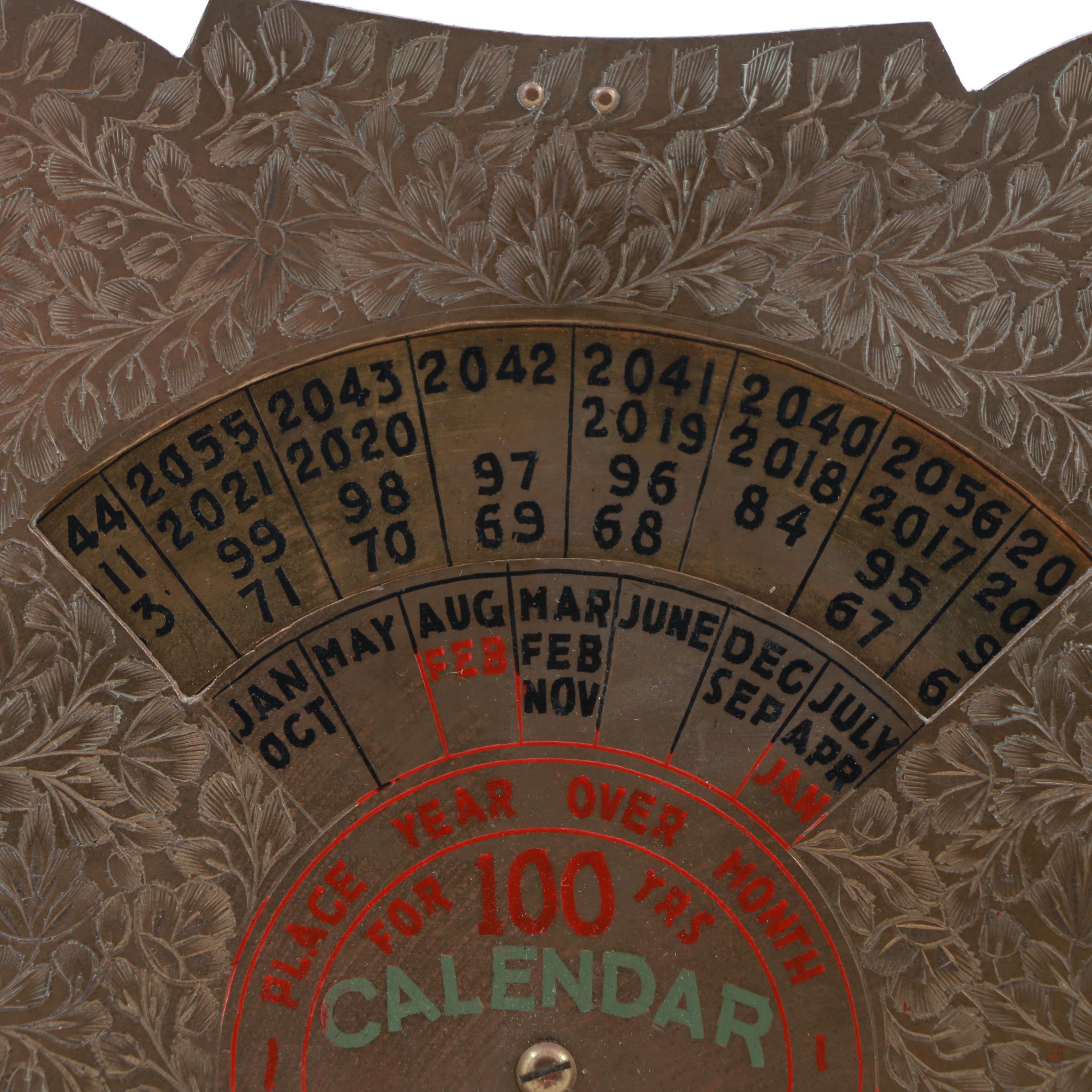 100 Year Etched Brass Mechanical Calendar 1960-2059