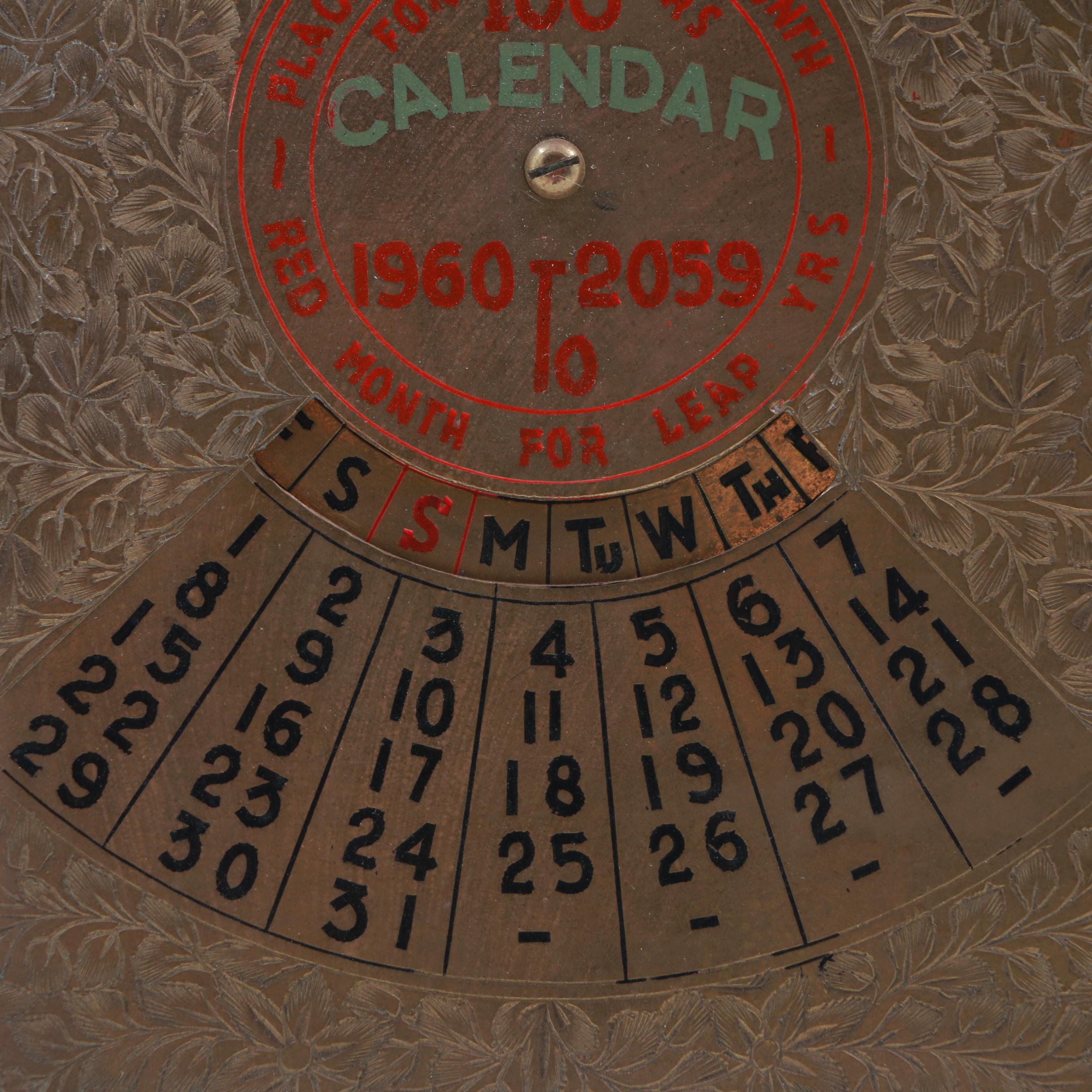 100 Year Etched Brass Mechanical Calendar 1960-2059