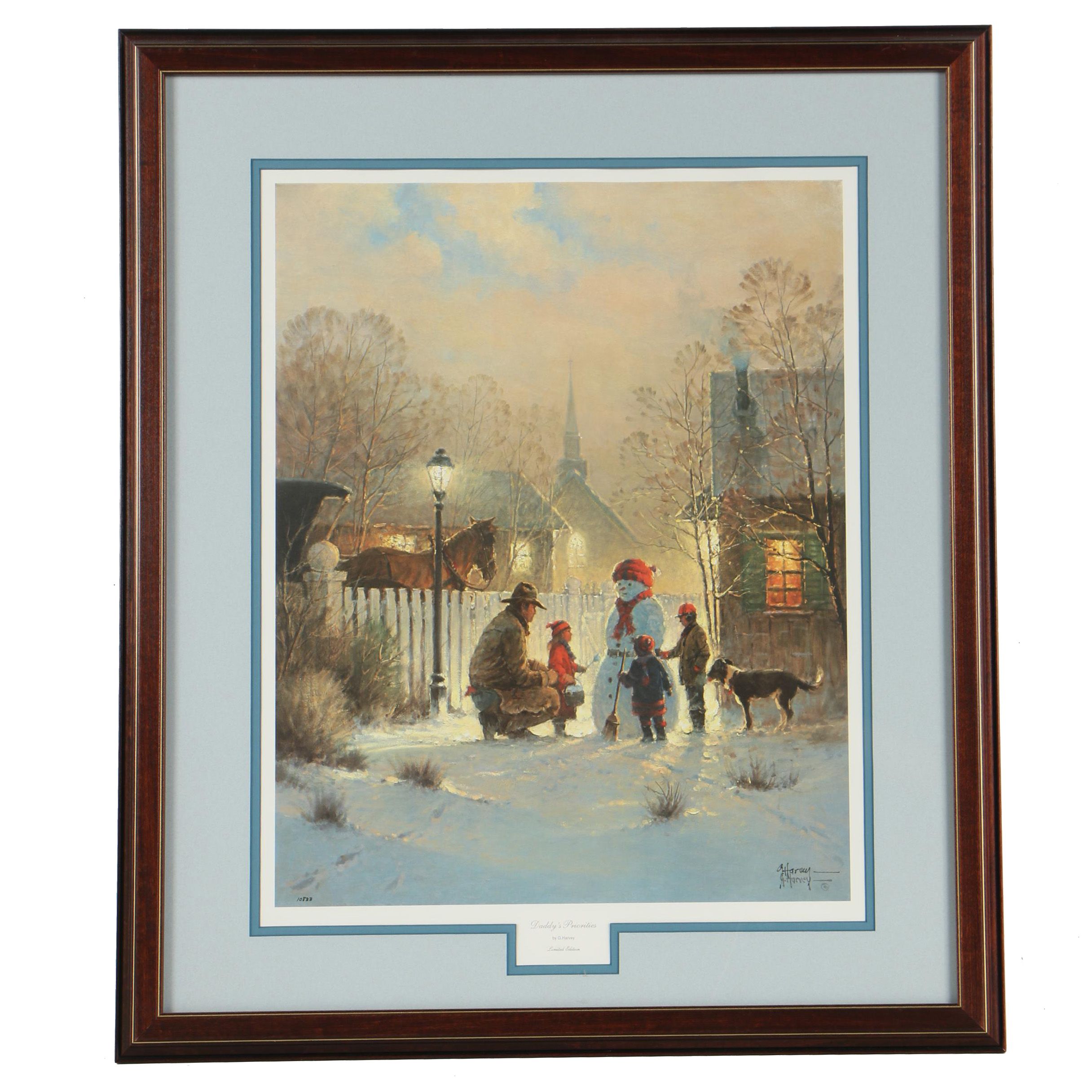 G. Harvey Limited Edition Offset Lithograph "Daddy's Priorities"