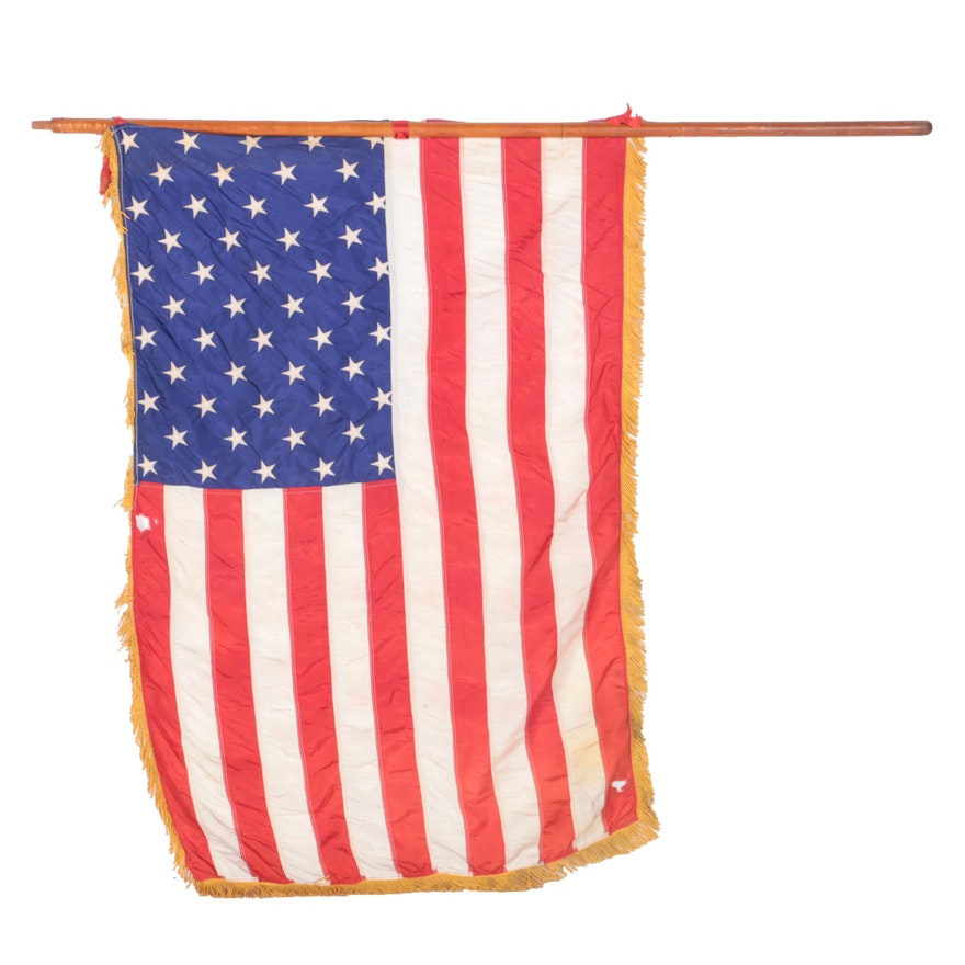 American Flag with Fringe and Flagpole