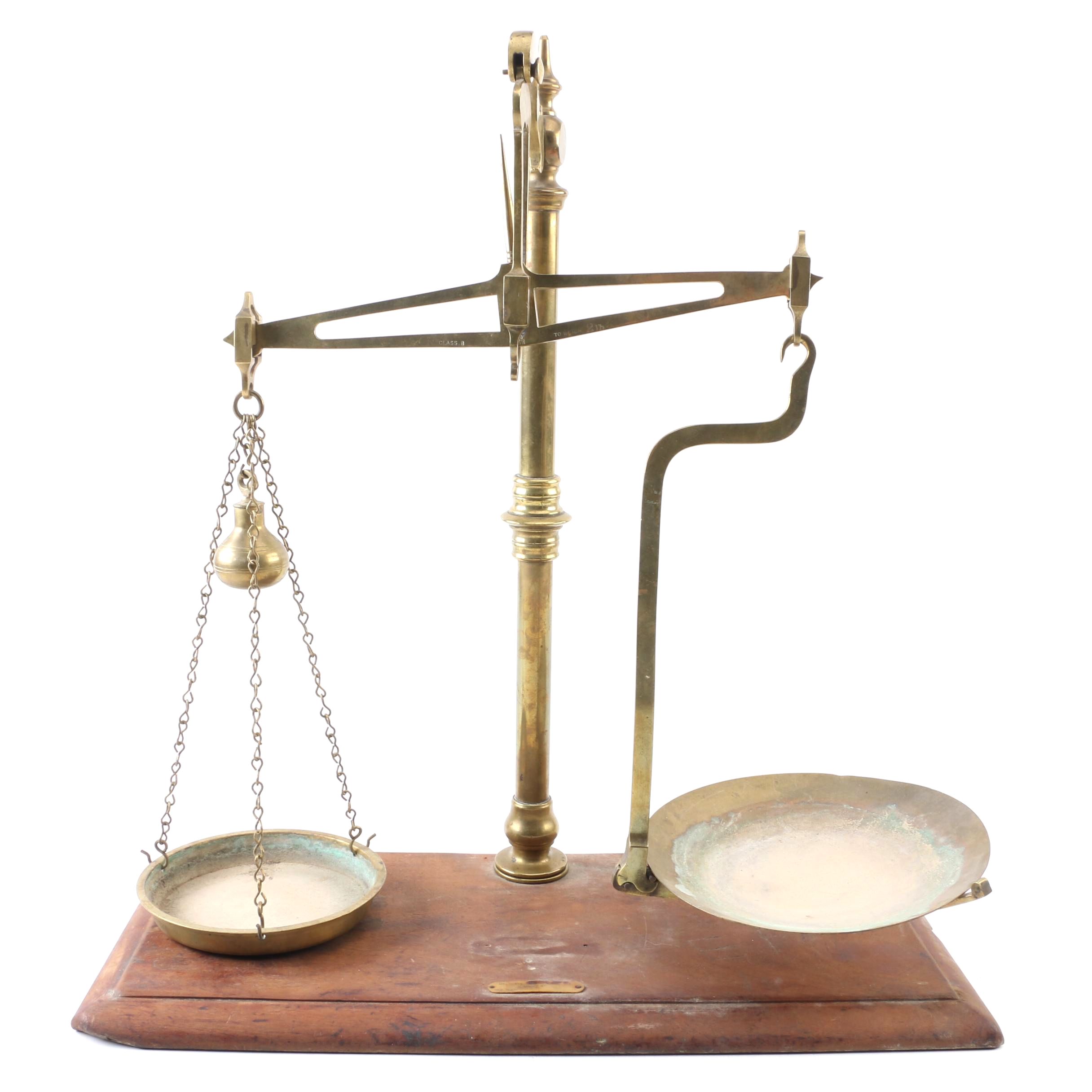 Brass and Wood Equal Arm Balance Scale