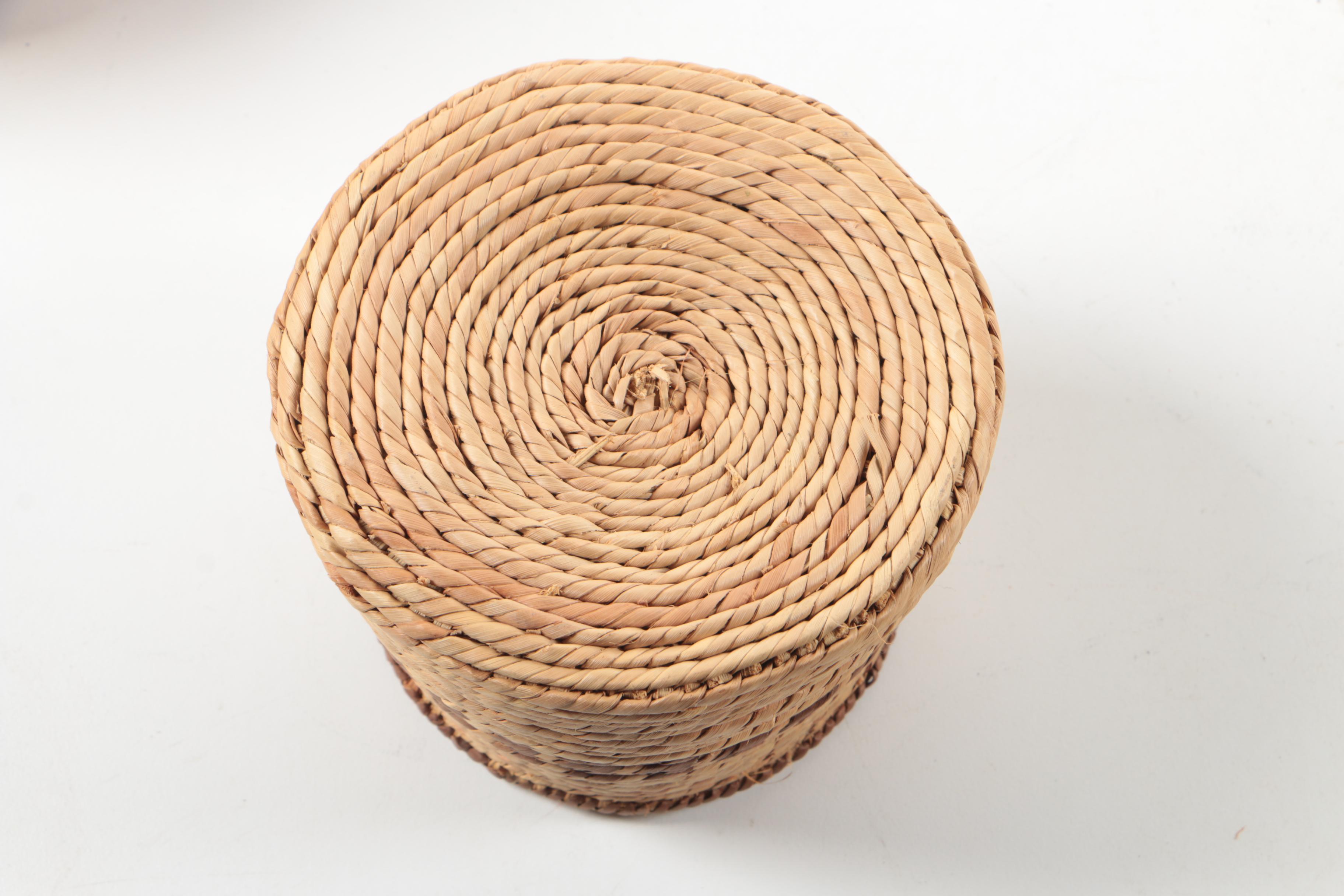 Woven Baskets and Wood Fruit Decor