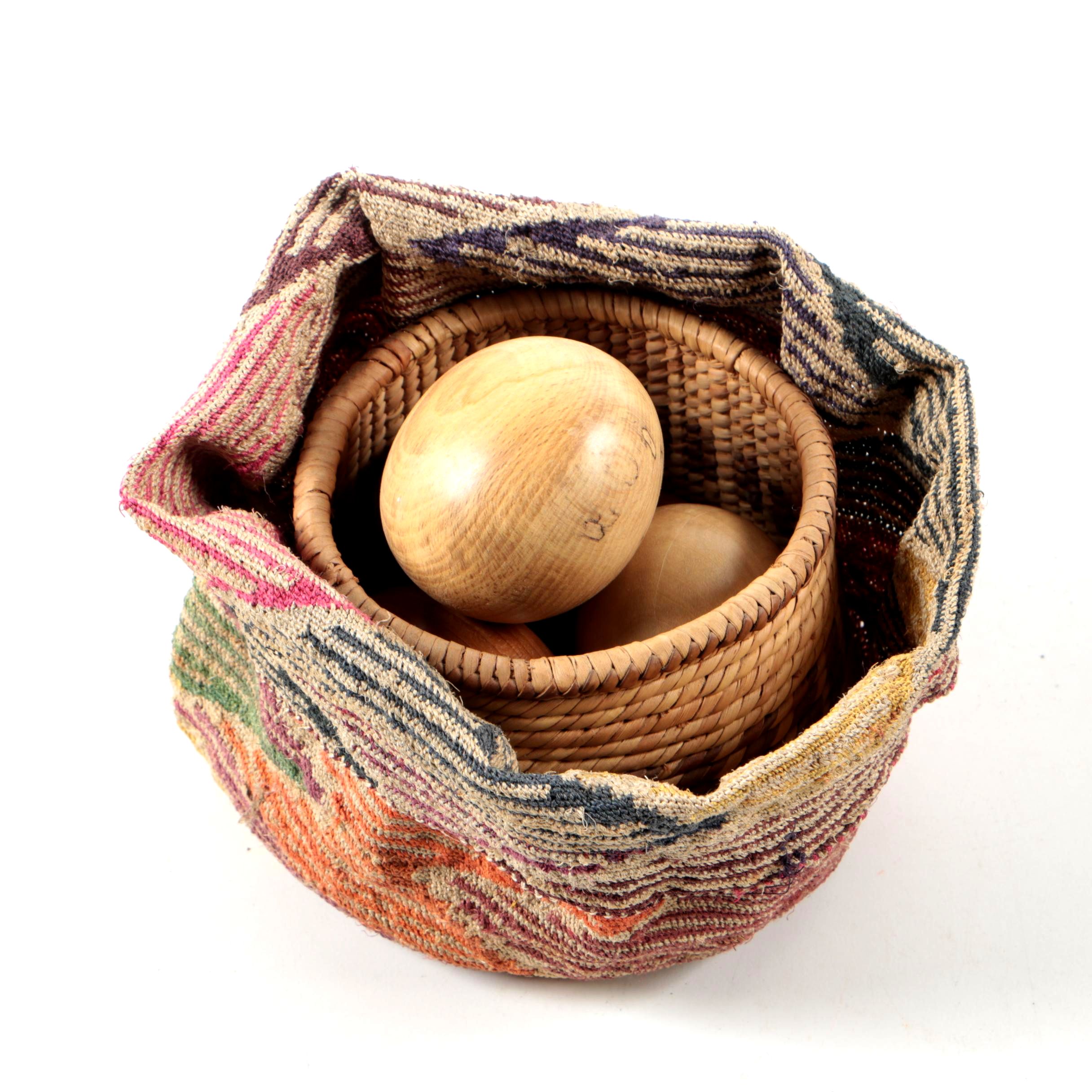 Woven Baskets and Wood Fruit Decor
