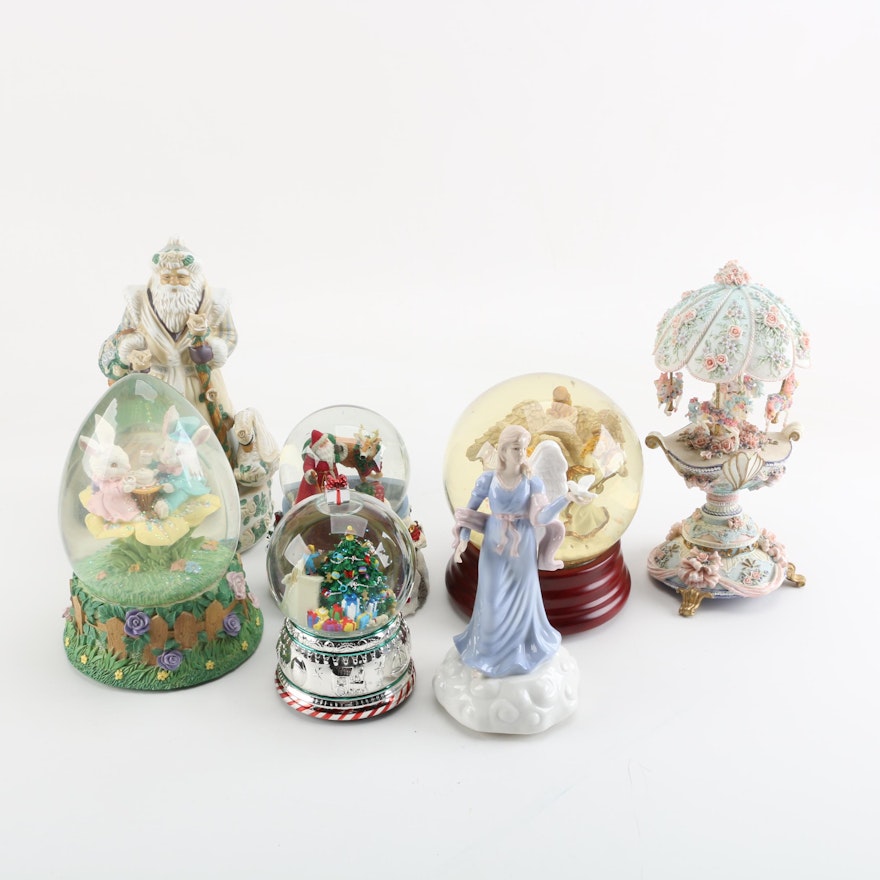 Seasonal and Religious Decor Including Snow Globes