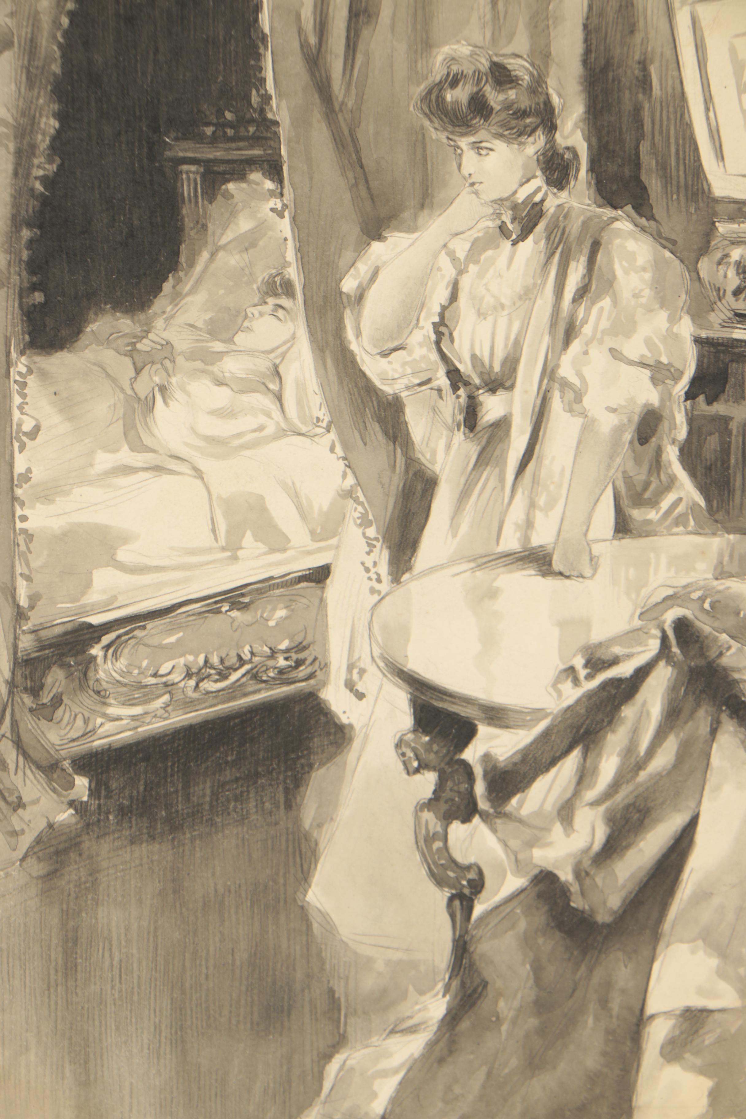 Maurice Marodon Vintage Ink Wash Painting