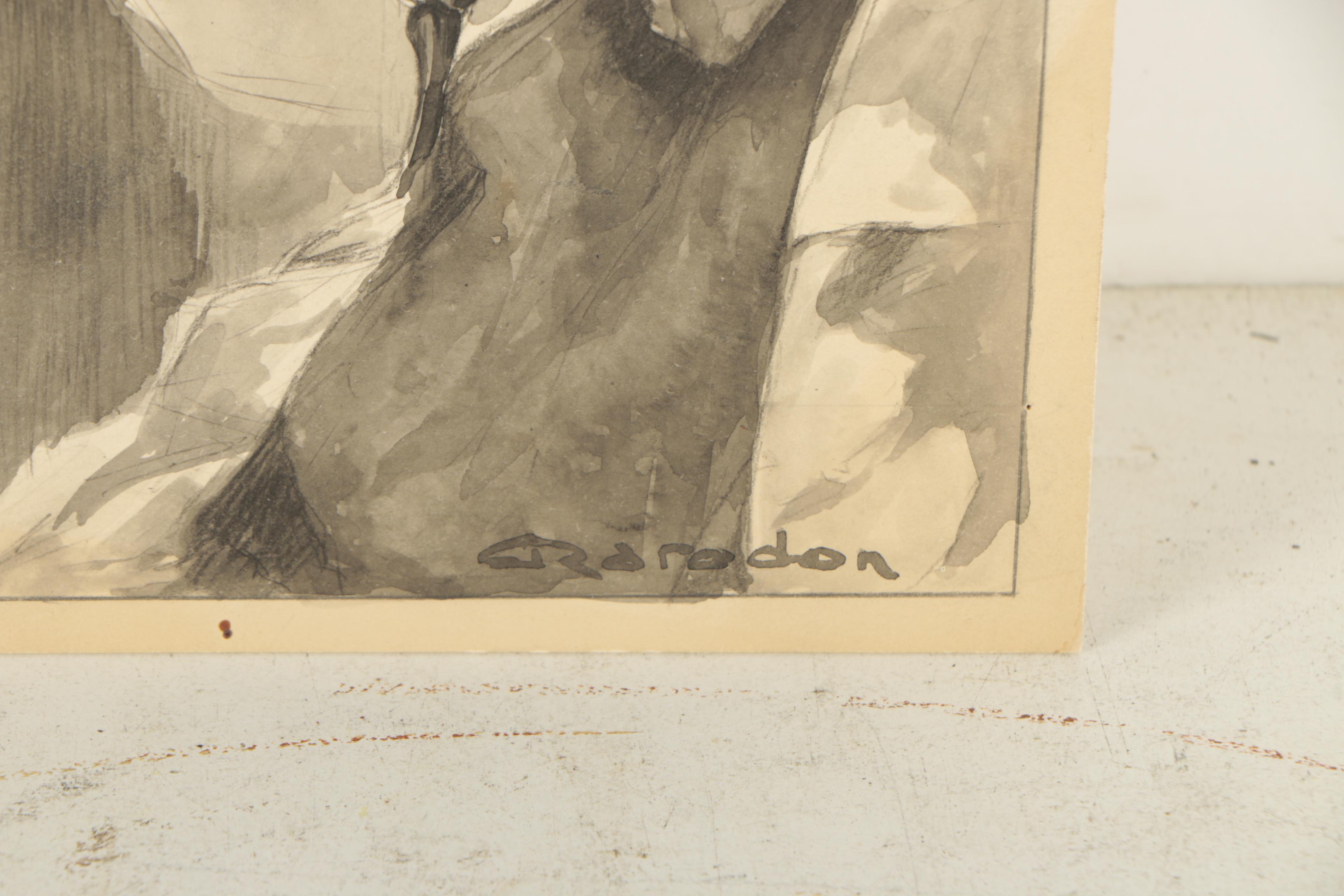 Maurice Marodon Vintage Ink Wash Painting