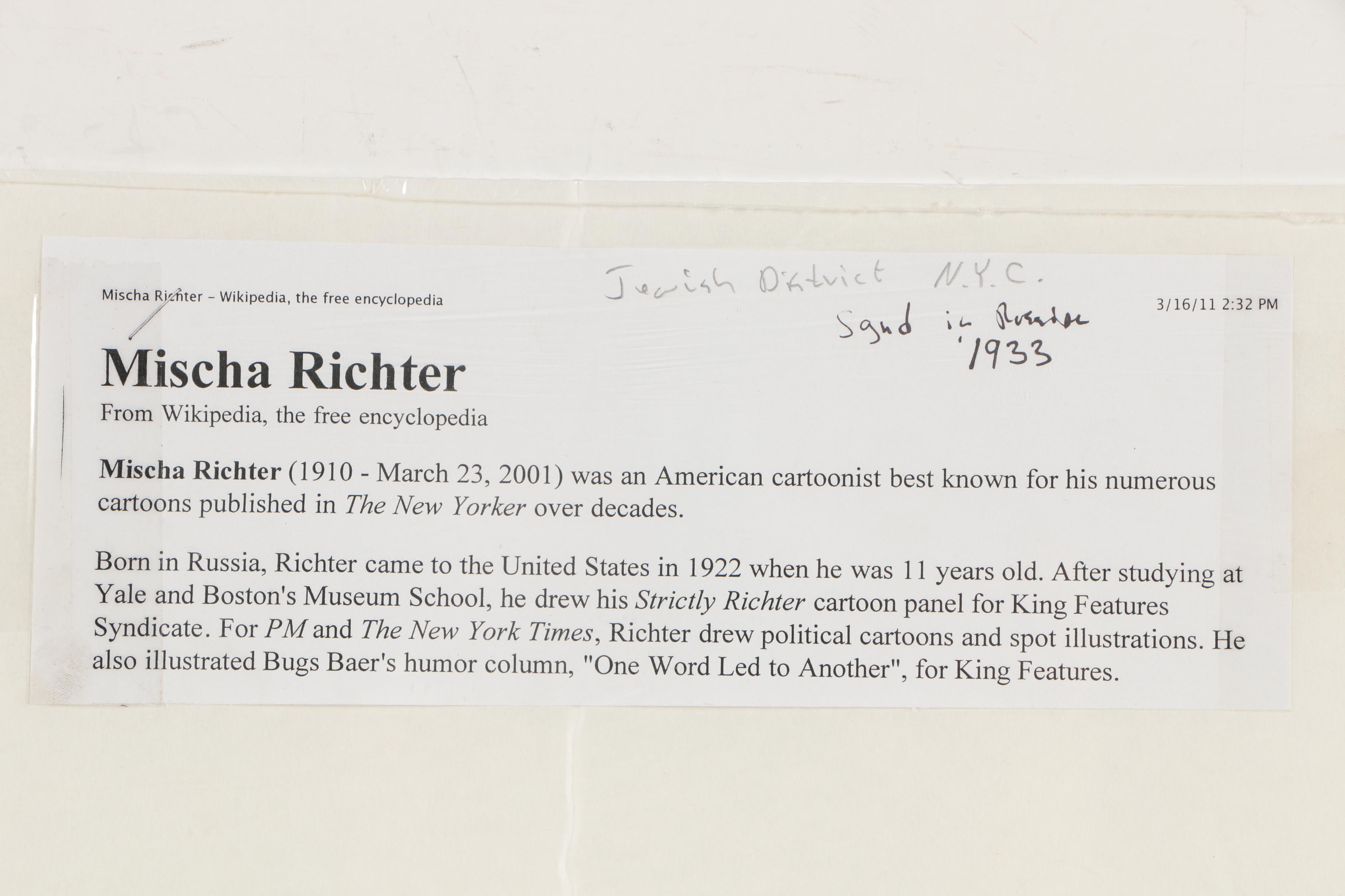 Ink Drawing Attributed to Mischa Richter "Jewish District, N.Y.C."