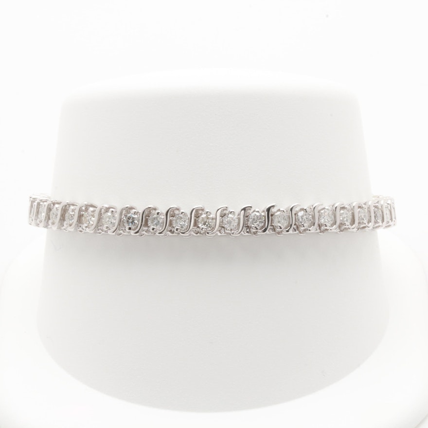 14K White Gold 3.00 CTW Diamond Link Bracelet