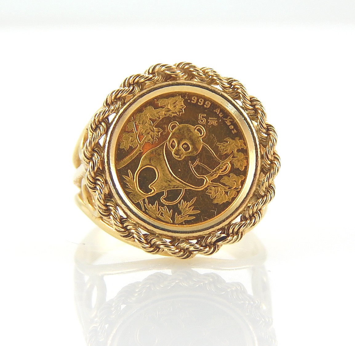 14K Yellow Gold Ring with 1992 China 5 Yuan Gold Panda Coin