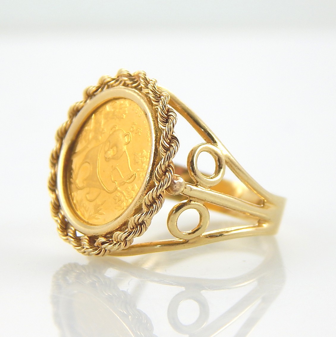 14K Yellow Gold Ring with 1992 China 5 Yuan Gold Panda Coin