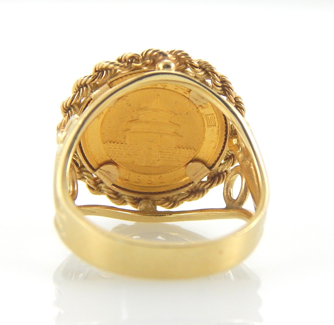 14K Yellow Gold Ring with 1992 China 5 Yuan Gold Panda Coin