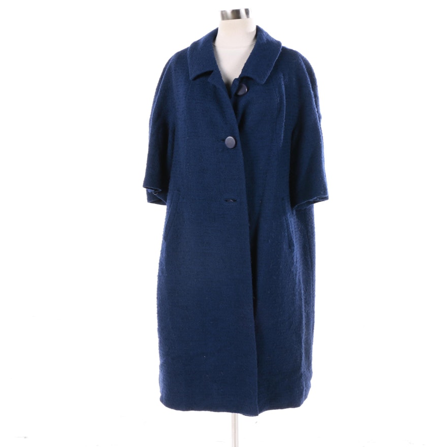 Women's Vintage Worumbo Navy Blue Wool Hand Tailored Swing Coat